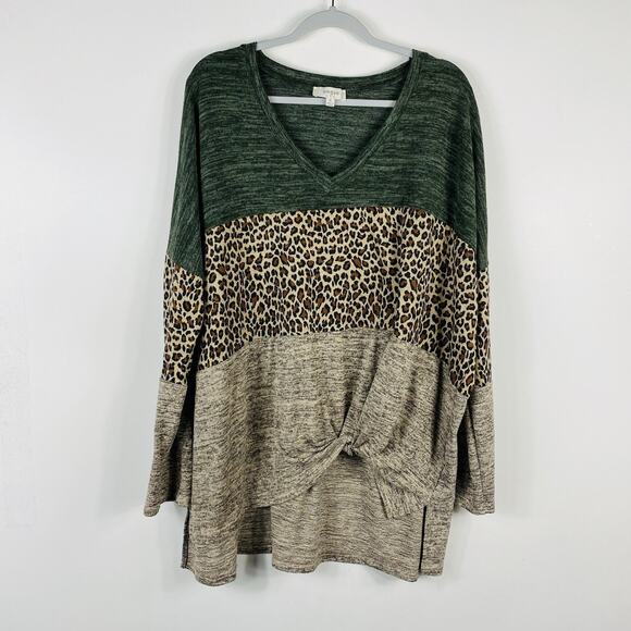 Umgee Size XL Heathered Colorblock Twist Knot Tunic Top - Picture 2 of 5